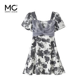 女装方领拼网纱款花色连衣裙Q3223323