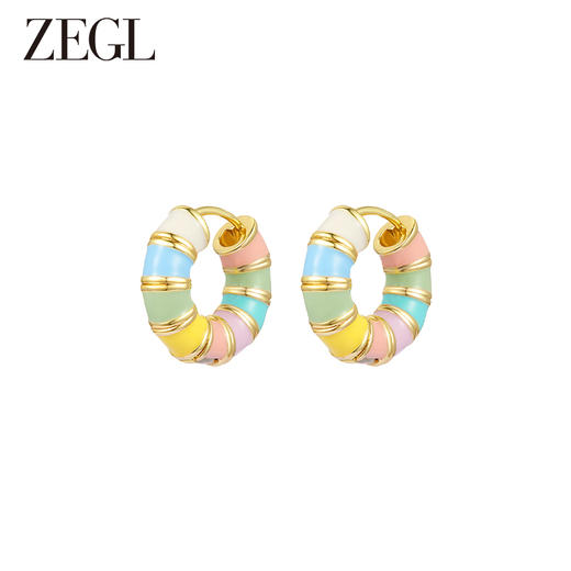 ZEGL彩色圆圈珐琅耳环女2023年新款潮耳钉小众设计感耳圈法式耳饰 商品图1