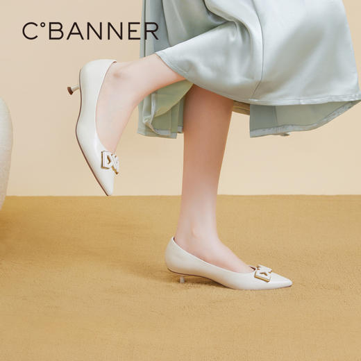 【静音系列】千百度时装单鞋女秋季尖头中跟羊皮通勤正装A23406073 商品图2