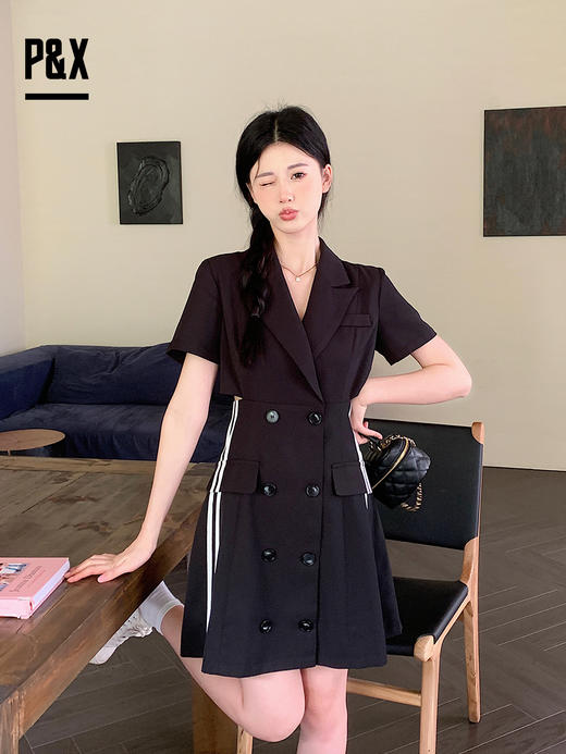 P&X设计师女装2023夏季新款 梭织连衣短裙休闲 823208855B 黑色 商品图2