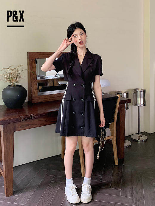 P&X设计师女装2023夏季新款 梭织连衣短裙休闲 823208855B 黑色 商品图0