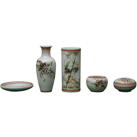近代 浅绛彩花鸟纹文具成套 商品图5