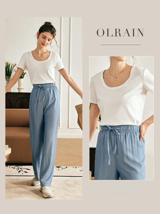 OLrain欧芮儿法式白色短袖T恤女夏季2023新款丝滑冰爽高级感上衣 商品图0