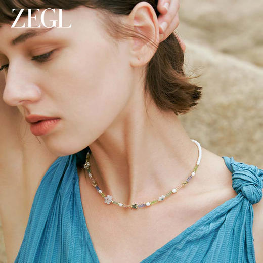 ZEGL花朵串珠项链女2023新款潮轻奢小众设计感高级彩色甜酷锁骨链 商品图4
