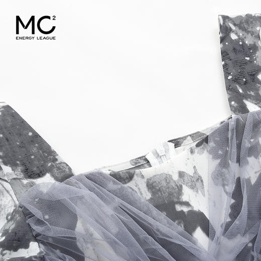 女装方领拼网纱款花色连衣裙Q3223323 商品图1