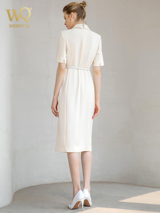 夏季高端时尚OL通勤高腰双排扣杏色连衣裙女主持人职业装西装裙 商品图4
