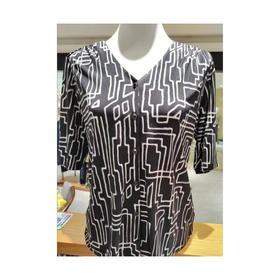 3楼珍贝桑蚕丝V领印花短袖女衫