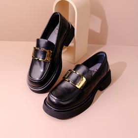 Safiya/索菲娅2023秋季新品金属扣英伦复古粗跟休闲厚底小皮鞋乐福鞋SF33112040