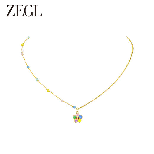 ZEGL彩色花朵笑脸项链女夏日多巴胺穿搭轻奢小众串珠锁骨链配饰品 商品图0