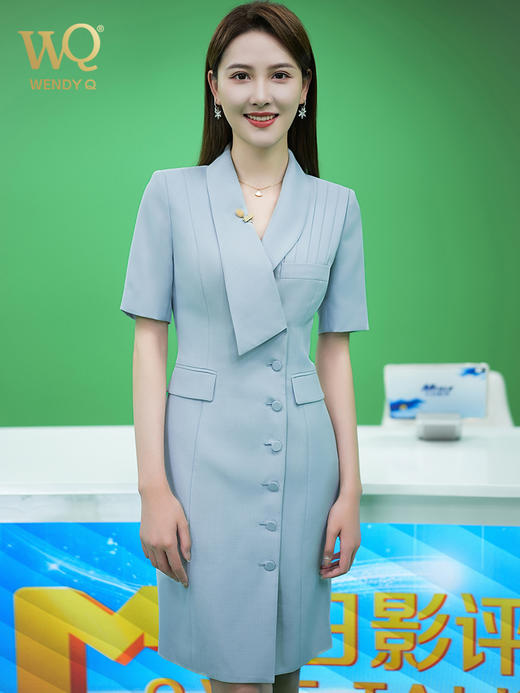 夏季高端时尚主持人职业装连衣裙女短袖蓝色裙子修身显瘦工作服 商品图4