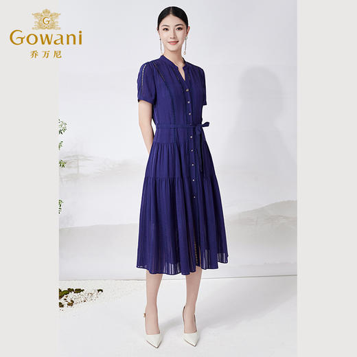 乔万尼真丝连衣裙16.5mm提花桑蚕丝收腰显瘦气质职场短袖ET2E319 商品图2