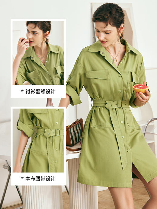 OLrain欧芮儿法式衬衫连衣裙女夏季2023年新款收腰卷边五分袖裙子 商品图1