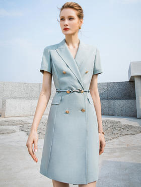 夏季新款高端OL时尚双排扣连衣裙短袖女气质主持人职业装西装裙
