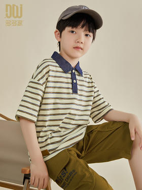 多多家男童条纹polo衫夏季短袖儿童翻领T恤拼接牛仔中大童上衣薄PL3X6322B