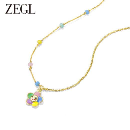 ZEGL彩色花朵笑脸项链女夏日多巴胺穿搭轻奢小众串珠锁骨链配饰品 商品图1