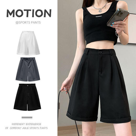 「西装A字裤！数款可选」雪纺西装短裤 女高腰夏季薄款显瘦黑色休闲阔腿小个子冰丝五分中裤 商品图1