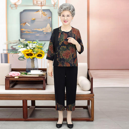 休闲宽松外穿奶奶短袖上衣，宽松老年人两件套TYWF-C435EOMC17 商品图5