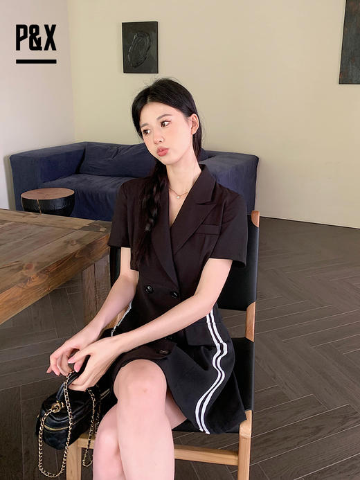 P&X设计师女装2023夏季新款 梭织连衣短裙休闲 823208855B 黑色 商品图4