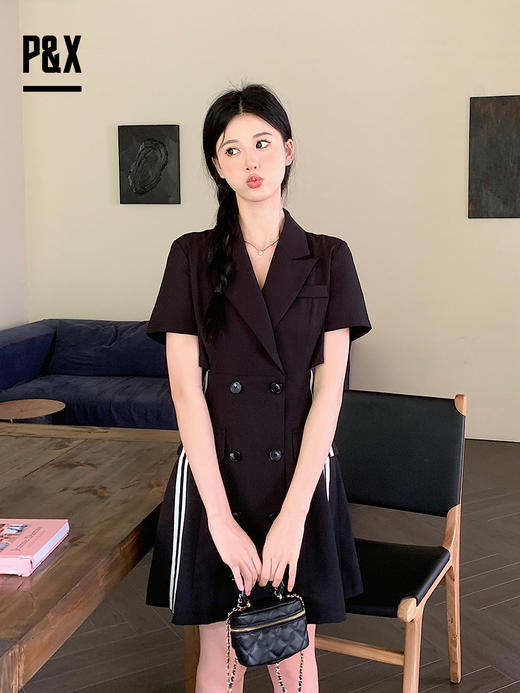 P&X设计师女装2023夏季新款 梭织连衣短裙休闲 823208855B 黑色 商品图1