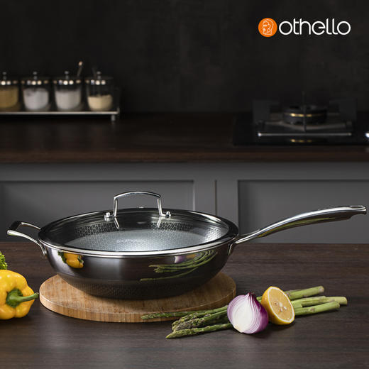 欧德罗不锈钢双面防铲不粘炒锅【锅径34×10cm 玻璃盖】 商品图2