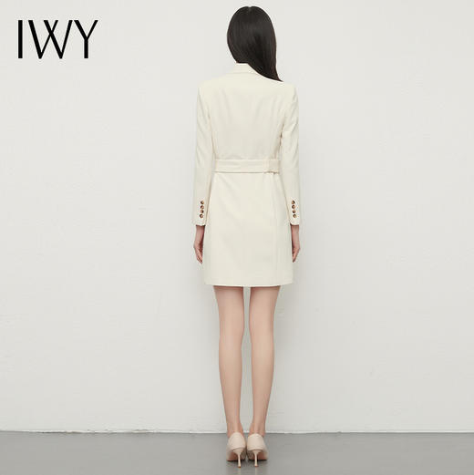 IWY/杏色连衣裙正装裙双排扣长袖美容院摄影工服西装领裙子Q13148 商品图4