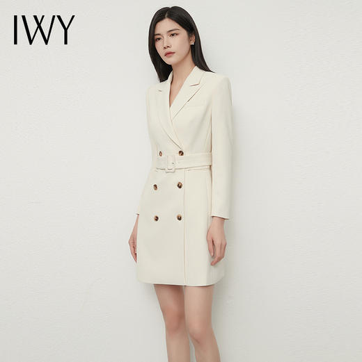 IWY/杏色连衣裙正装裙双排扣长袖美容院摄影工服西装领裙子Q13148 商品图2