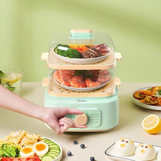 美的（Midea）电蒸锅 家用多功能可定时分体式6升大容量蒸锅电蒸笼 蒸煮两用 家用蒸煮锅MZ-ZG2020Q3-402G 商品图1