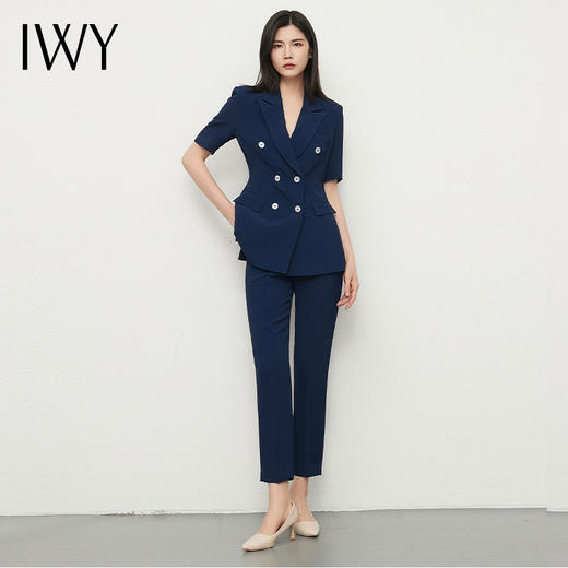 IWY/职业装西装套装藏青色短袖工作服双排扣正装气质高级薄款面试CP13215 商品图3