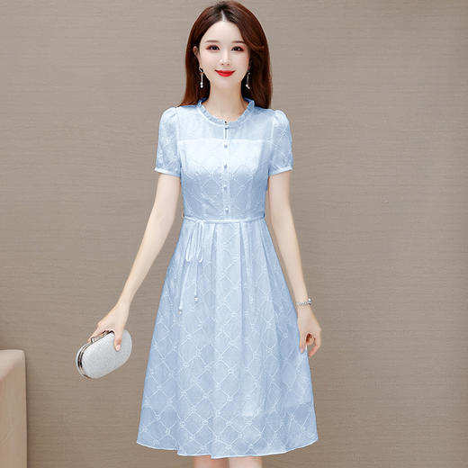 QYM JDA35-L简约拼接时尚雪纺A字裙系带收腰气质连衣裙 商品图1