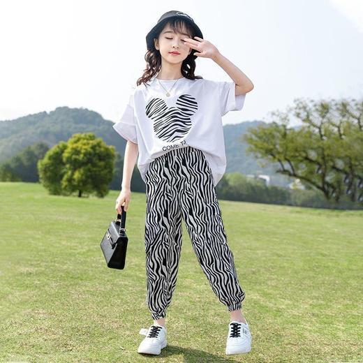 童装女童套装2023夏季韩版中大童休闲短袖上衣T恤裤子运动两件套 商品图2