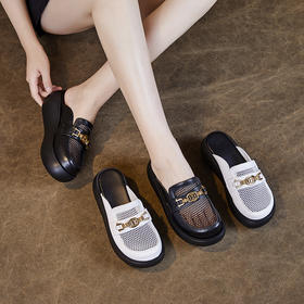 ZM 232238包头拖鞋时尚真皮厚底透气凉拖鞋