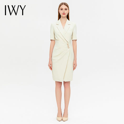 IWY/杏色连衣裙小香风气质短袖西装连衣裙美容院新款主持上镜裙子Q13210 商品图3