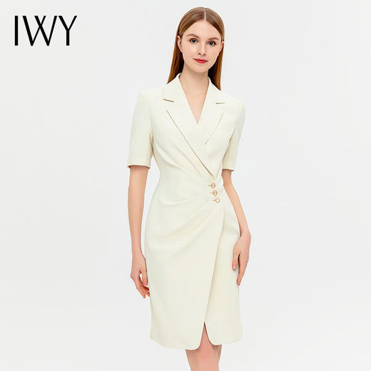IWY/杏色连衣裙小香风气质短袖西装连衣裙美容院新款主持上镜裙子Q13210 商品图1