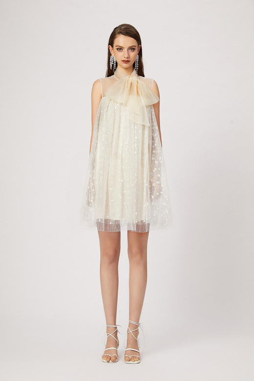 双层立体花朵亮片蝴蝶结无袖连衣裙 商品图0