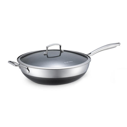 欧德罗不锈钢双面防铲不粘炒锅【锅径34×10cm 玻璃盖】 商品图5