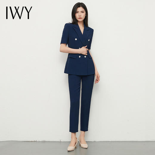 IWY/职业装西装套装藏青色短袖工作服双排扣正装气质高级薄款面试CP13215 商品图2