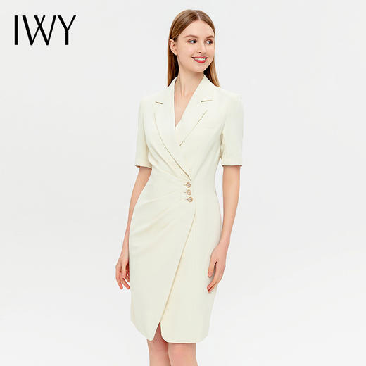 IWY/杏色连衣裙小香风气质短袖西装连衣裙美容院新款主持上镜裙子Q13210 商品图2