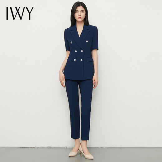 IWY/职业装西装套装藏青色短袖工作服双排扣正装气质高级薄款面试CP13215 商品图1