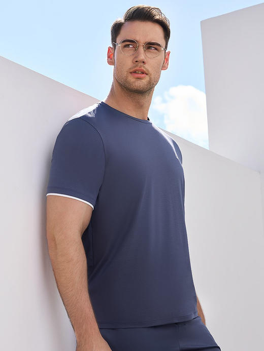 安莉芳旗下IVU男撞色棉质圆领T恤舒适可外穿短袖家居上衣UL00134 商品图1