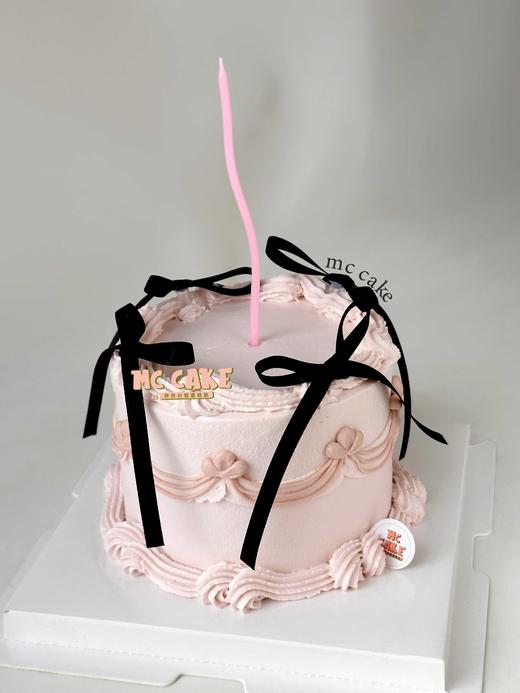 洛丽塔裱花蛋糕 粉色黑色蝴蝶结丝带蛋糕 商品图2