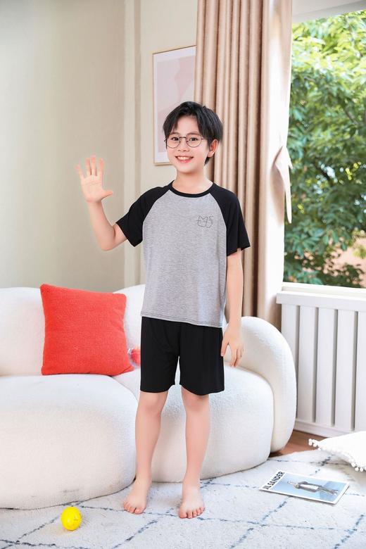 男童夏季莫代尔短袖短裤家居服薄款空调服短袖插肩睡衣两件套批发 商品图1