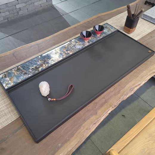 【样品特惠4折，仅1件，无货退款】锦绣-新中式高端天然乌金石家用简约奢石茶台茶盘80*40*3 商品图2