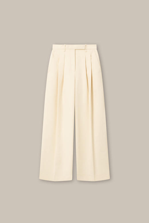 Mark Kenly Domino Tan 奶油色PEMMA双褶高腰阔腿裤 商品图2