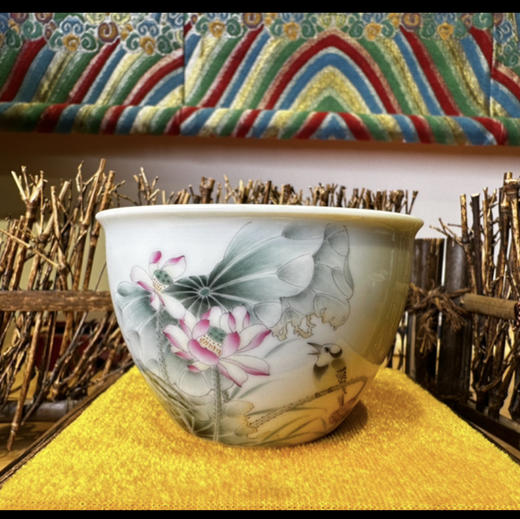 仿古青釉荷花小缸杯 商品图0