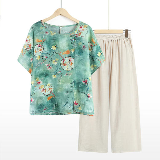 短袖天丝棉休闲套装，中老年人妈妈装加肥大码两件套TYWF-C428DEX335 商品图0