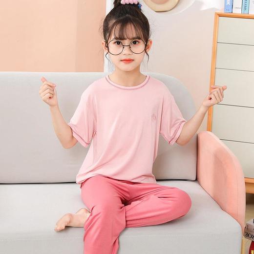 夏季新款中大童家居服套装男童莫代尔透气女童短袖长裤睡衣两件套 商品图3