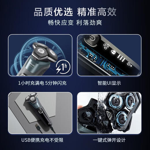 【6F】飞利浦（PHILIPS）剃须刀电动高端刮胡刀 全身水洗1小时快充胡须刀 黑蜂巢5系S5832/01 商品图7
