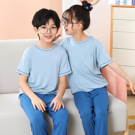 夏季新款中大童家居服套装男童莫代尔透气女童短袖长裤睡衣两件套 商品图2