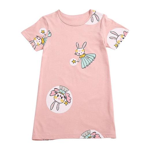 2023夏季亲子款卡通睡裙女童纯棉家居裙女士短袖宽松母女装连衣裙 商品图4