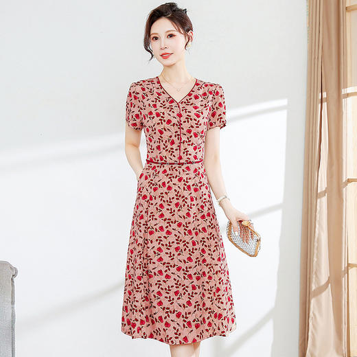 简约碎花中长款，时尚大码雪纺裙QYM-FL-C8839-L 商品图0